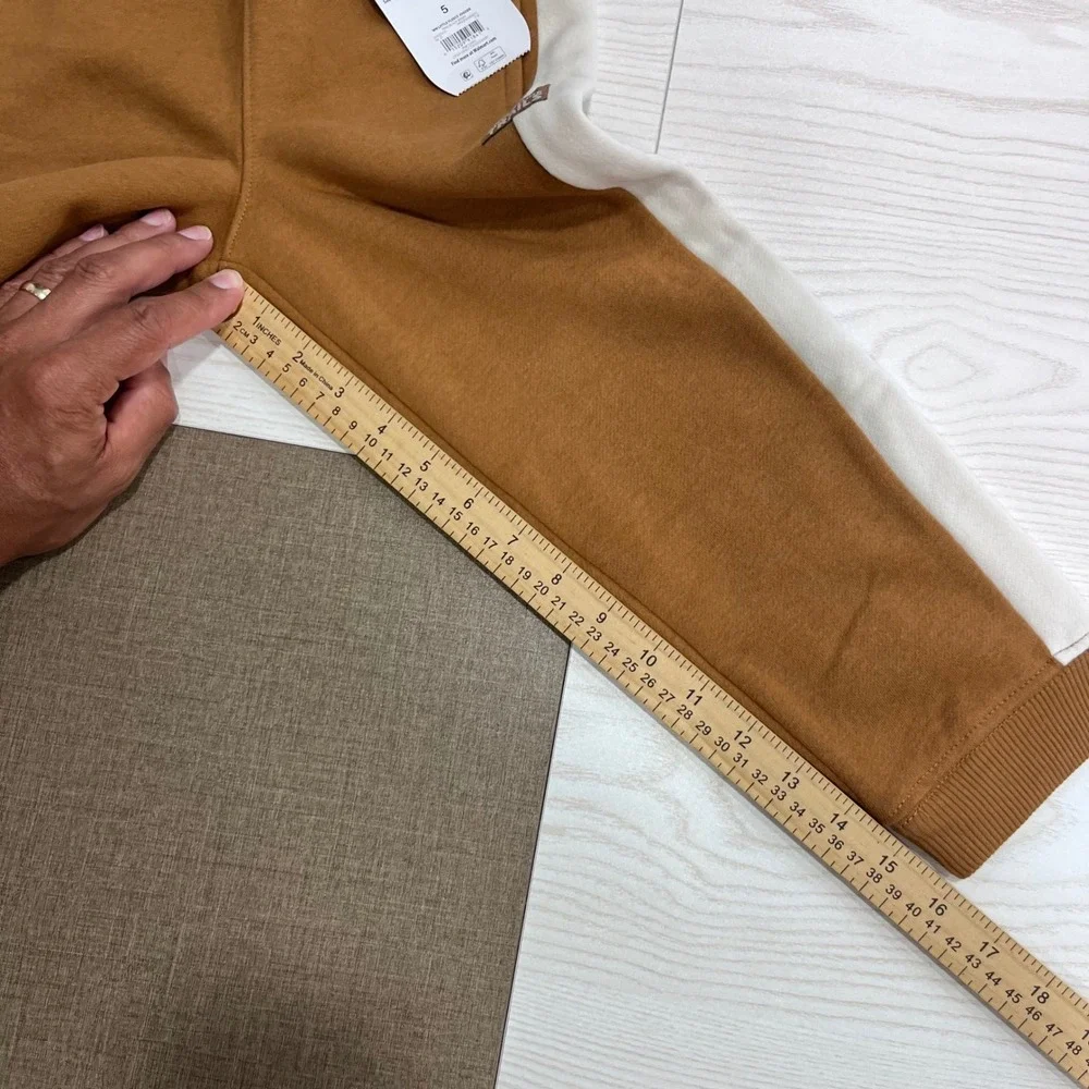 Fleece Jogger Boys Size 5 Brown Cream Side Stripe Sporty‎ Activewear Cozy